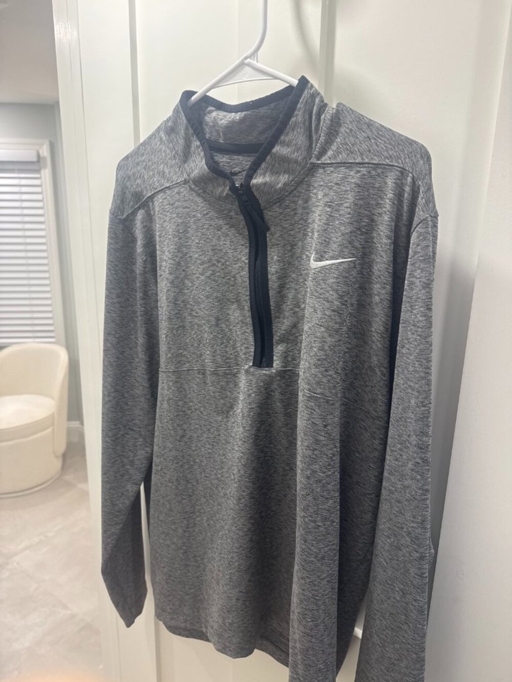 Nike Dri-FIT Gray Quarter Zip Pullover Mens Large Black Trim